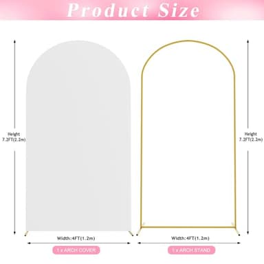 Wokceer 7.2 FT Wedding Arch Backdrop Stand and White Arch Cover, Metal Arch Stand with Arch Stand Cover for Birthday Party Wedding Ceremony Bridal Baby Shower Event Decor - Image 2