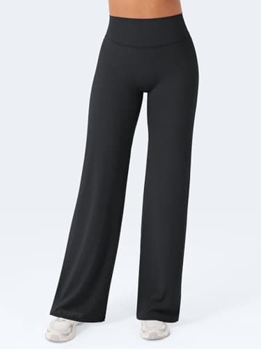 VOYJOY Straight Leggings Bottoms Wide Leg Pants for Women 29"/ 31.5"/33" High Waist Stretch Casual Sweatpants Black - Image 4