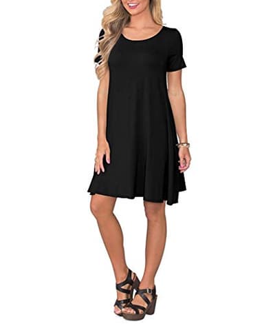WNEEDU Women's Summer Casual T Shirt Dresses Short Sleeve Swing Dress with Pockets (XL,Black) - Image 3