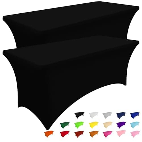 Smiry 2 Pack Spandex Table Cloth 6FT, Elastic Fitted Stretch Tablecloths, Washable and Wrinkle Free Rectangular Patio Table Cover for Outdoor, Wedding, Banquet & Parties (Black, 72Lx30Wx30H Inch) - Image 1