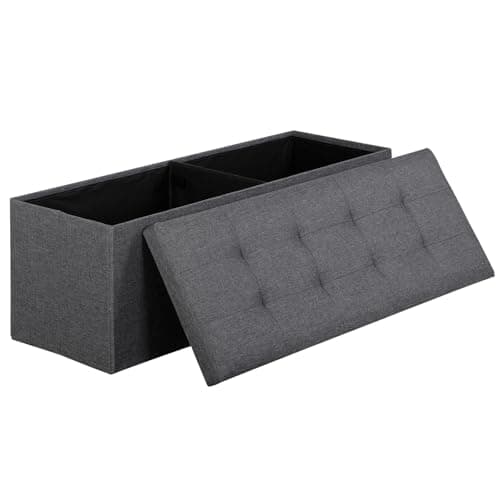 SUPER DEAL Folding Storage Ottoman Bench Foot Rest Storage Chest,15 x 43 x 15 Inches End of Bed Bench with Divider for Living Room Bedroom Entryway, 660 lbs Load Capacity, Linen Fabric, Dark Grey - Image 1