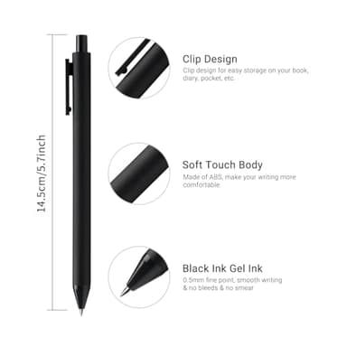 Kaco PURE Gel Pens 0.5mm Fine Point Black Ink 10 Count, Quick Dry Smooth Writing, Aesthetic Office Supplies Refillable Retractable - Image 3