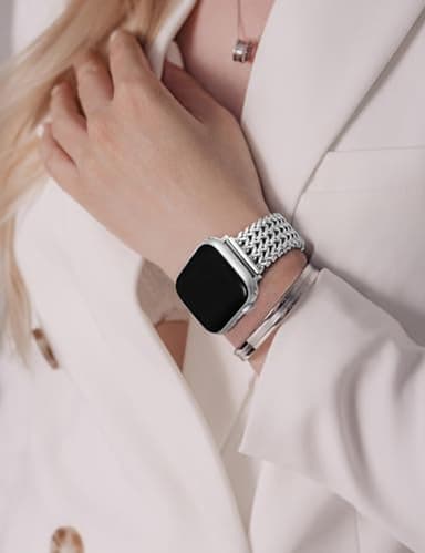 Minyee Compatible with Apple Watch Band 41/40/38/44/45/46/49/42mm Women, Dressy Stainless Steel Metal Chain Strap Designer Silver Cute Link Bracelet Wristband for iWatch Series 11 10 9 8 7 6 5 4 SE - Image 6
