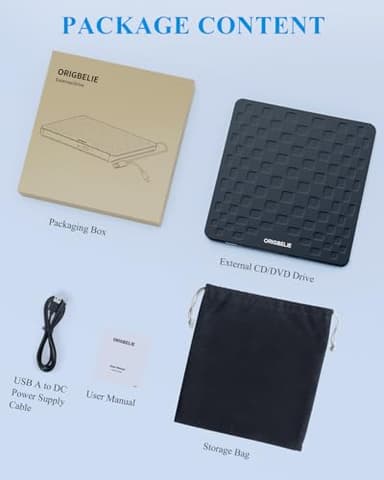 ORIGBELIE External CD DVD Drive for Laptop, USB 3.0 Type-C Ultra Slim 13mm DVD Player Portable CD DVD +/-RW Drive CD Burner Reader Writer Recorder for Desktop PC Windows 11/10/8/7 Linux Mac OS (Black) - Image 9