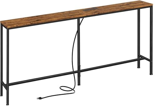 SUPERJARE 70 Inch Console Table with Outlet, Sofa Table with Charging Station, Narrow Entryway Table, Skinny Hallway Table, for Living Room, Rustic Brown - Image 1