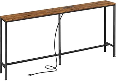 SUPERJARE 70 Inch Console Table with Outlet, Sofa Table with Charging Station, Narrow Entryway Table, Skinny Hallway Table, for Living Room, Rustic Brown - Image 1