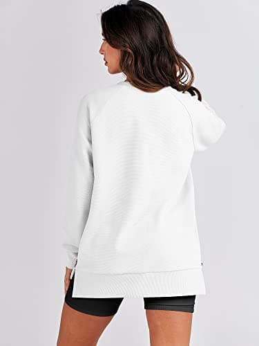 ANRABESS Women's Oversized Sweatshirts Crewneck Long Sleeve Tunic Pullover Shirts Side Zipper Hoodies 2025 Fall Clothes White XX-Large - Image 5