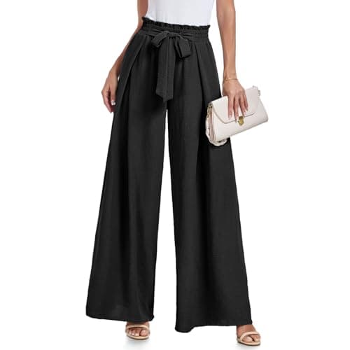 Women's Wide Leg Pants High Elastic Waisted in The Back Business Work Trousers Long Straight Suit Pants for Summer A - Black - Image 1
