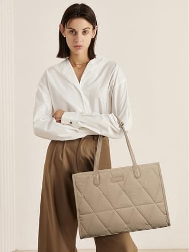 CLUCI Quilted Puffer Tote Bag for Women 15.6 inch Laptop Shoulder Women Briefcase Work Bag for Travel - Image 7