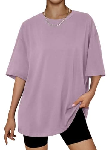 Trendy Queen Womens Oversized Summer T Shirts Back to School Fashion Clothes Workout Plus Size Tops Short Sleeve 2025 DarkPink 2XL - Image 1