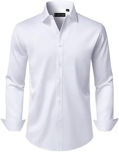 Lusead Men's Dress Shirts Long Sleeve Stretch Wrinkle Free Wedding Formal Business Button Down Shirt - Image 3