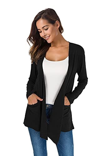TownCat Cardigans for Women Loose Casual Long Sleeved Open Front Breathable Cardigans with Pockets (Black, XXL) - Image 2