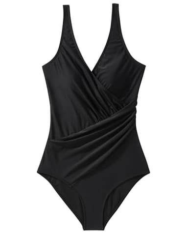 RXRXCOCO Womens One Piece Swimsuits Tummy Control Ruched Criss Cross Bathing Suits V Neck Slimming Swimwear Black X-Large - Image 6