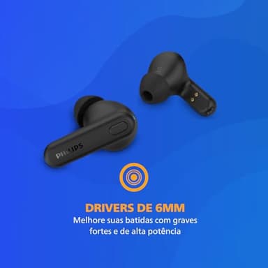 PHILIPS TAT1108 Wireless Earbuds,True Wireless Headphones,Powerful Bass with 6 mm Driver,Clear Call with AI Mic,15-Hour Battery Life,Bluetooth v5.3,IPX4 Rating,Ergonomic Design for Comfort,Black - Image 4