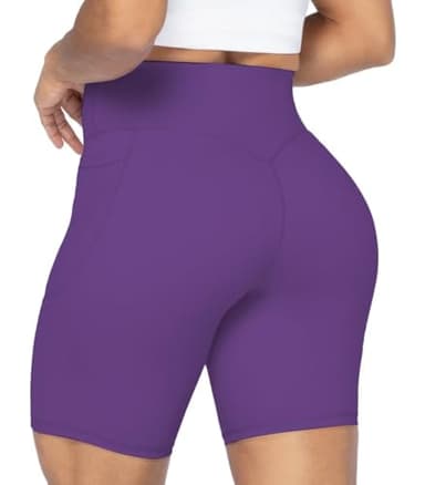 Sunzel No Front Seam Biker Shorts for Women with Pockets, Yoga Workout Gym Bike Shorts with Tummy Control 8" Inseam Petunia Small - Image 2