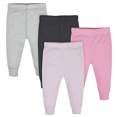 Gerber Baby Girls Multi-Pack Active Pants Set, pink/black/gray, 0-3 Months - Image 1
