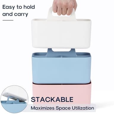 Multiuse Caddy Organizer with Handle - Stackable Plastic Tote Bin - Art Craft Supplies, Office, Desk, Stationery Pen Holder, Kitchen, Utensil, Makeup, Bathroom, Shower, Cleaning, Dorm Organizer -White - Image 7