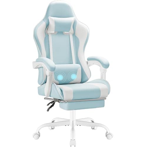 Homall Gaming Chair, Video Game Chair with Footrest and Massage Lumbar Support, Ergonomic Computer Chair Height Adjustable with Swivel Seat and Headrest (Light Blue) - Image 1