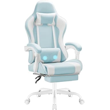 Homall Gaming Chair, Video Game Chair with Footrest and Massage Lumbar Support, Ergonomic Computer Chair Height Adjustable with Swivel Seat and Headrest (Light Blue) - Image 1