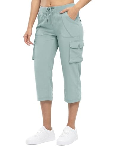 TBMPOY Womens Cargo Capris Hiking Lightweight Pants 6 Pockets Quick Dry Casual Outdoor Trip Loose Shorts Cropped Cotton Blue L - Image 2