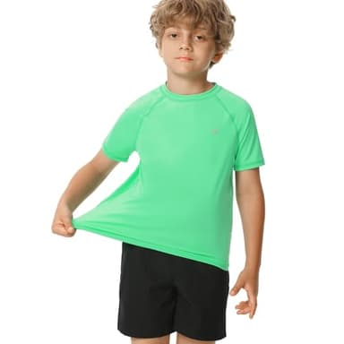 HODOSPORTS Boys UPF 50+ Rash Guard Swim Shirts Short Sleeve Quick Dry UV Protection Sun Shirt Light Green - Image 2