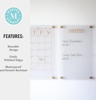Martha Stewart Grayson Acrylic Wall Calendar and Notes Board with Dry Erase Marker, Clear with Black Print, Set of 2 - Image 5