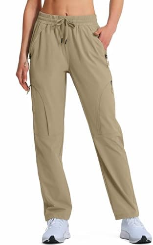 Women's Hiking Pants Quick Dry Lightweight Cargo Pants UPF 50 Water Resistant Zipper Pockets for Golf Travel Work Camping Dark Khaki - Image 2