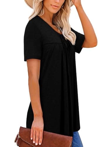 BETTE BOUTIK womens tops crewneck short sleeve blouses for women pleated short sleeve cute tops for women Black 3X-Large - Image 3