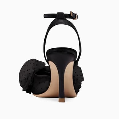 Coutgo Womens Bow Tie Heels Sandals Slingback Peep Toe Wedding Heels Mesh High Stiletto Heel Summer Cute Wedding Bridal Shoes Black - Image 5