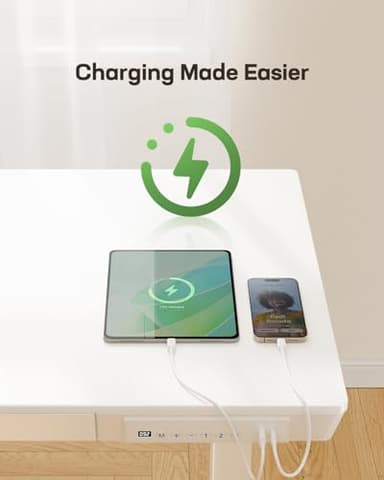 Marsail Standing Desk with Drawer, 48 x 24 inch Whole Piece Tabletop Electric Standing Desk, Height Adjustable Desk with USB Charging Ports, Sit Stand Desk with Storage for Home & Office White - Image 4