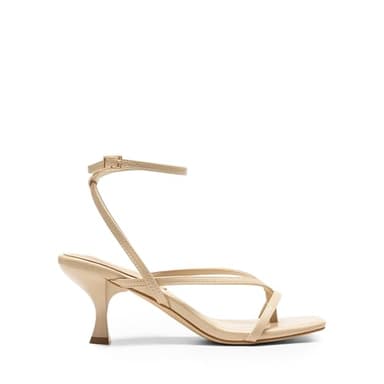 DREAM PAIRS Women's Kitten Low Strappy Lace Up Heels Open Square Toe Thong Ankle Strap Heels Sexy Fashion Comfort Dress Shoes Party Sylvestra Pumps Heeled Sandals,Size 9,Nude-Pu,SDHS2405W - Image 2