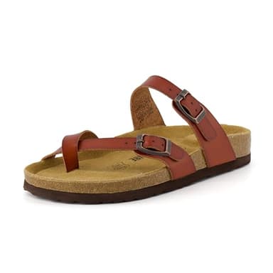 CUSHIONAIRE Luna Crossover Toe Strap Womens Sandals – Cork Footbed Slides with Adjustable Straps, Summer Sandals for Women 2025, WHISKEY 6 - Image 6