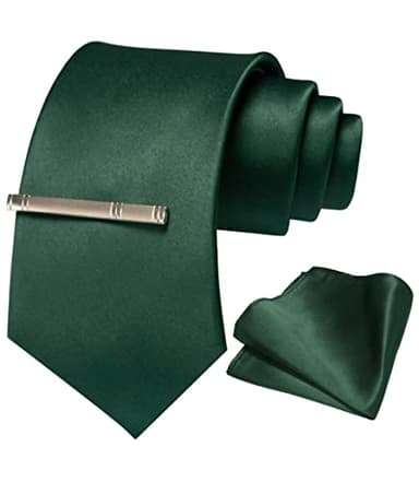 RBOCOTT Dark Green Tie Necktie and Pocket Square with Tie Clip Sets for men Party Wedding and Business - Image 1