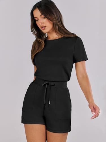ANRABESS Romper for Women Short Sleeve Summer Tshirt One Piece Jumpsuit Beach Vacation Travel Outfits 2025 Dressy Clothes Black Large - Image 6