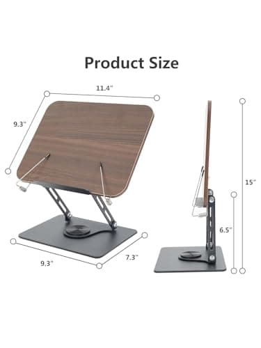 SUNBABA Adjustable Book Stand for Reading with 360° Rotating Bases,Book Holder Foldable Designs with Elastic Clips,Multifunctional Display Stand for Magazines,Tablets,Laptops,Cookbooks(Black) - Image 3