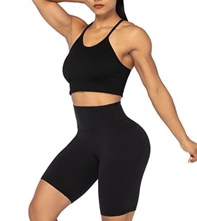 Sunzel No Front Seam Biker Shorts for Women with Pockets, Yoga Workout Gym Bike Shorts with Tummy Control 8" Black Large - Image 7