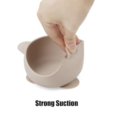 PandaEar 3 Pack Silicone Suction Baby Bowls & 3 Baby Feeding Spoons | Non-Slip Stay Put Bowls & Soft Silicone First Stage Spoons for Toddlers, BPA-Free Baby Led Weaning Set (Linen Brown Tan) - Image 4