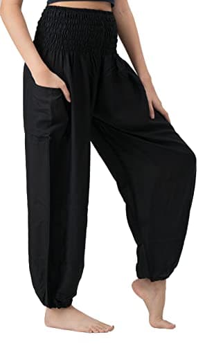 B BANGKOK PANTS Harem Pants Women Yoga Boho Clothes with Pocket (16-20 Plus, Black Classic) - Image 1