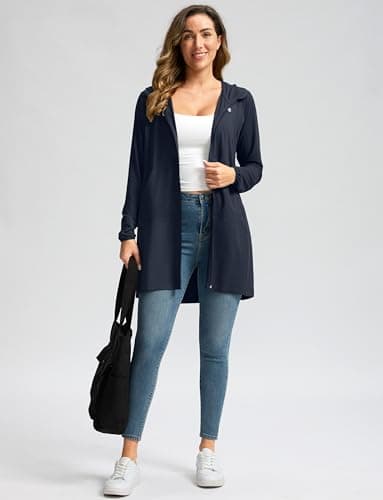 Women's UPF 50+ Swim Cover Up Sun Protection Hoodie Long Jacket SPF Lightweight Beach Cover Ups for Women(Navy,XL) - Image 6