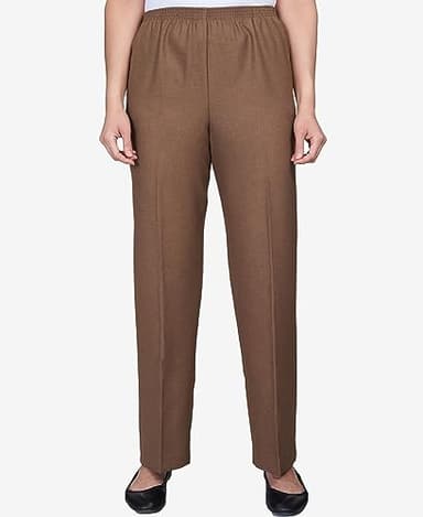 Alfred Dunner Womens Classic Signature Fit Textured Trousers with All-Around Elastic Waistband Taupe Size 18 - Image 5