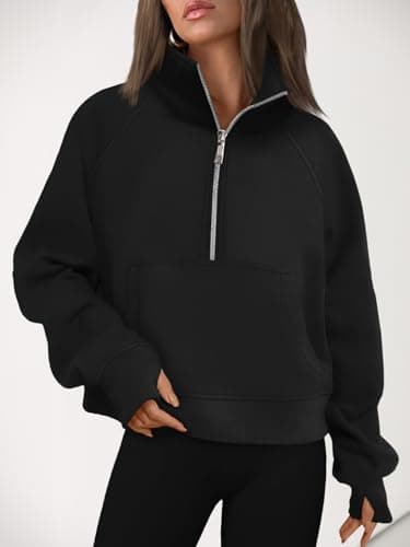 AUTOMET Womens Sweatshirts Half Zip Cropped Pullover Fleece Quarter Zipper Sweater Hoodies 2025 Fall Fashion Outfits Clothes Black Large - Image 6