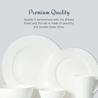Mikasa Delray 40-Piece White Dinnerware Set, Service for 8, Durable Porcelain Plates, Bowls, and Mugs, Dishwasher and Microwave Safe - Image 3