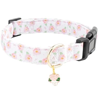 Faygarsle Floral Rose Patterned Cotton Dog Collar for Small, Medium, Large Boys Girls Dogs S - Image 1