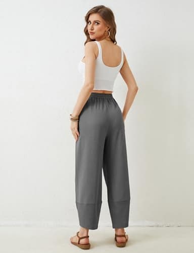 Xiaoxuemeng Womens Baggy Wide Leg Pants Casual Elastic Waisted Palazzo Harem Pants with Pockets(Darkgrey-XL) - Image 7