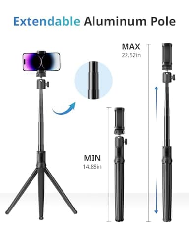 UBeesize Extendable Phone Tripod, Flexible Tripods with Remote, 3 in 1 Selfie Stick with Gopro Mount, iPhone Stand for Recording, Volgging, Live Streaming Fit for Cell Phones, Canon Sony Cameras - Image 2