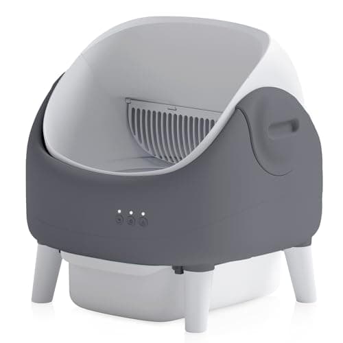 Open-Top Self Cleaning Litter Box, Automatic Cat Litter Box with APP Control, Dual Safety Sensors, Includes Trash Bags, White-Grey