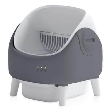 Open-Top Self Cleaning Litter Box, Automatic Cat Litter Box with APP Control, Dual Safety Sensors, Includes Trash Bags, White-Grey