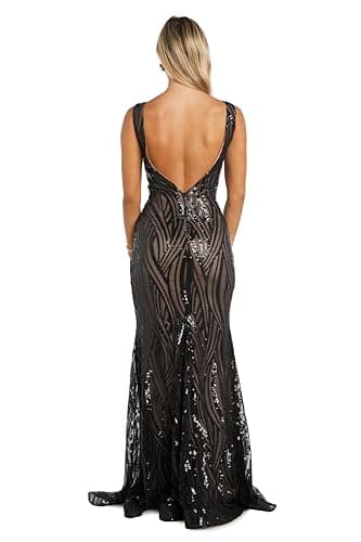 NIGHTWAY Women's Swirl Dream Sequin Gown, Black/Nude - Image 4