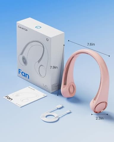 Gaiatop Portable Neck Fan Rechargeable, Hands-Free 360° Cooling, 17hrs Runtime, Battery Powered Personal Wearable Fan, Summer Outdoor Travel Essentials, Birthday Gifts for Women Mom Girls, Pink - Image 7