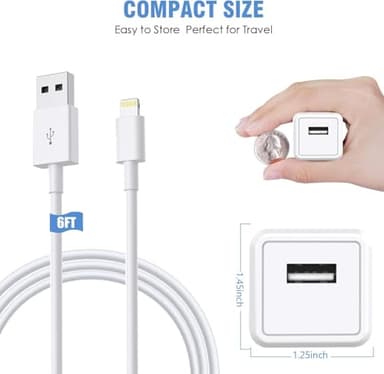 iPhone Charger,2Pack 6FT USB Wall Charger Fast Charging USB Cable Charging Cube Travel Plug Block with 6Foot Fast Cuble Lightning Cable Cord for iPhone 14 13 12 11 Pro Max XS XR X 8 7 SE2022 iPad - Image 2